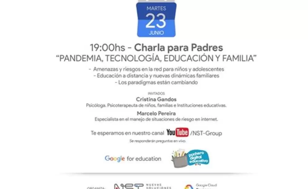 Charla para padres - "Pandemia, Tecnologa, Educacin y Familia"